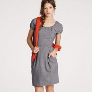J. Crew Grey Striped Cotton Capped Sleeve Dress